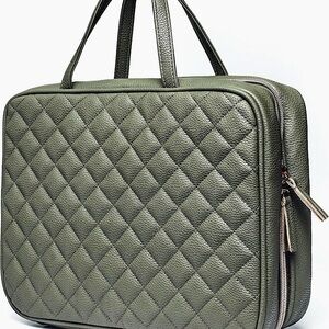 Ms Lovely Vegan Leather Toiletry Cosmetics Makeup Travel Bag - Olive Green NEW